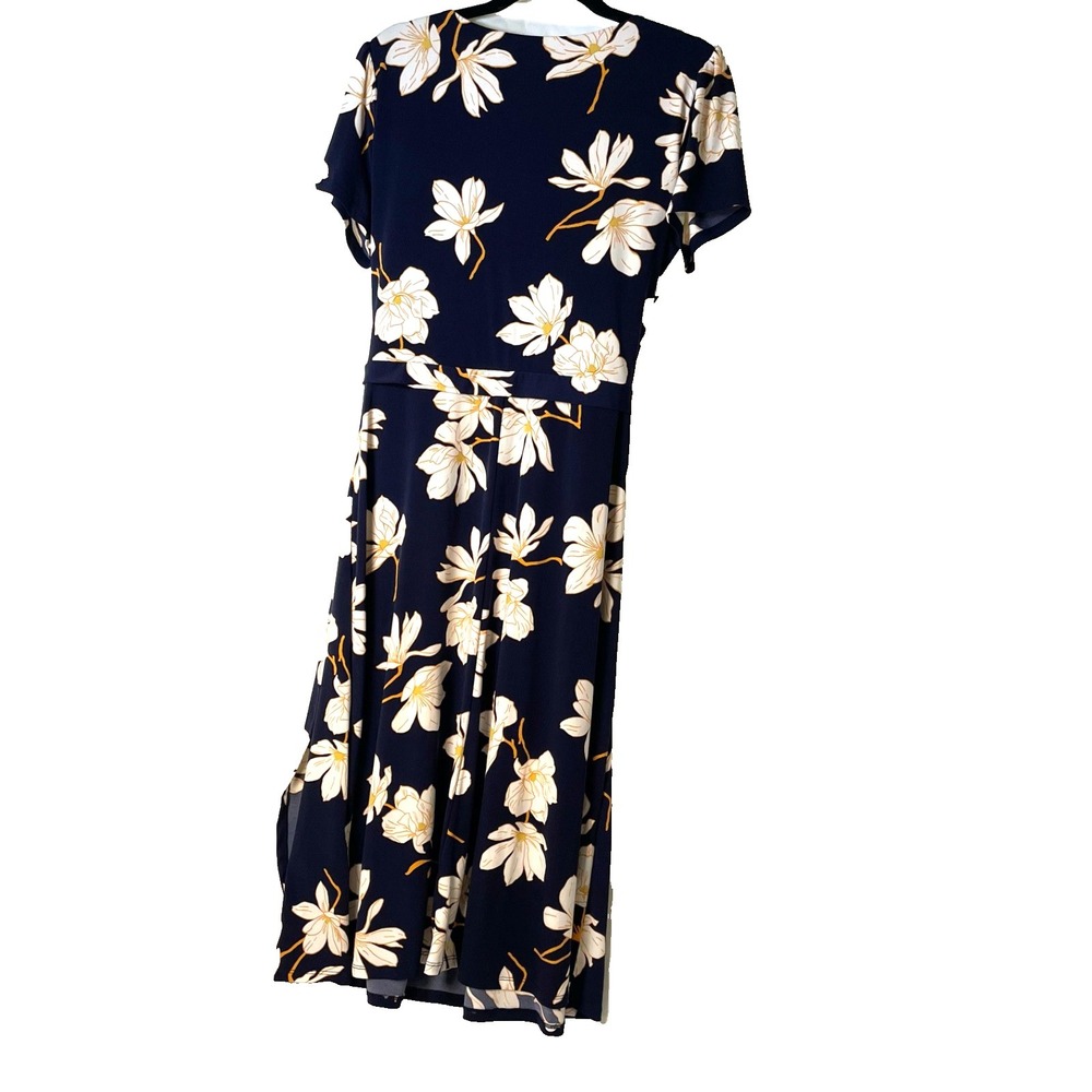 Tahari Women's Dress Large Short Sleeve V-Neck Floral Party Wrap Knee Length - Picture 5 of 8